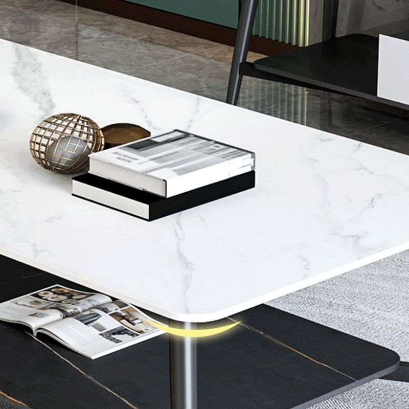 Modern Coffee Table with Storage Shelf and Black Metal Cross Base Clearhalo 'Coffee & Accent Tables' 'Coffee Tables' 'coffee_tables' 'furn' 'furn_coffee_tables' 'Furniture' 'Living Room Furniture' 1200x1200_68fa808d-b233-42e3-b4f2-074fc3ae9f72