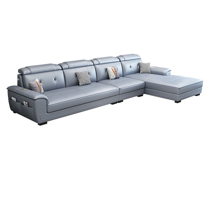 Faux Leather Slipcovered Modern Storage Sectional for Four People