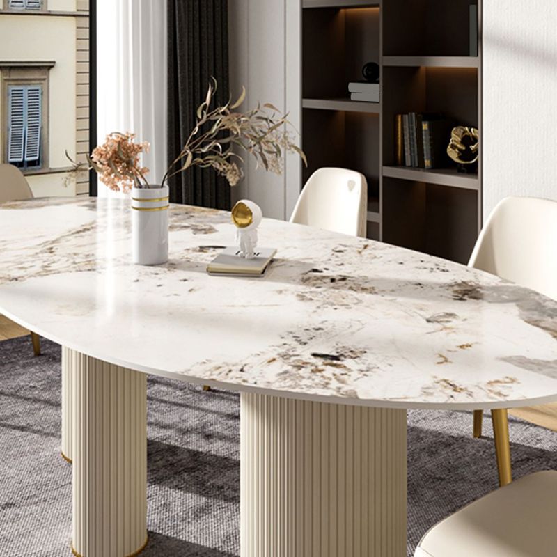 Luxury Oval Dining Table Sintered Stone Top White Metal Base Table Clearhalo 'Dining Tables & Seating' 'Dining Tables' 'dining_table' 'furn' 'furn_dining_table' 'Furniture' 'Kitchen & Dining Furniture' 1200x1200_69020e47-d0a0-444f-9662-32f6fd65ee31
