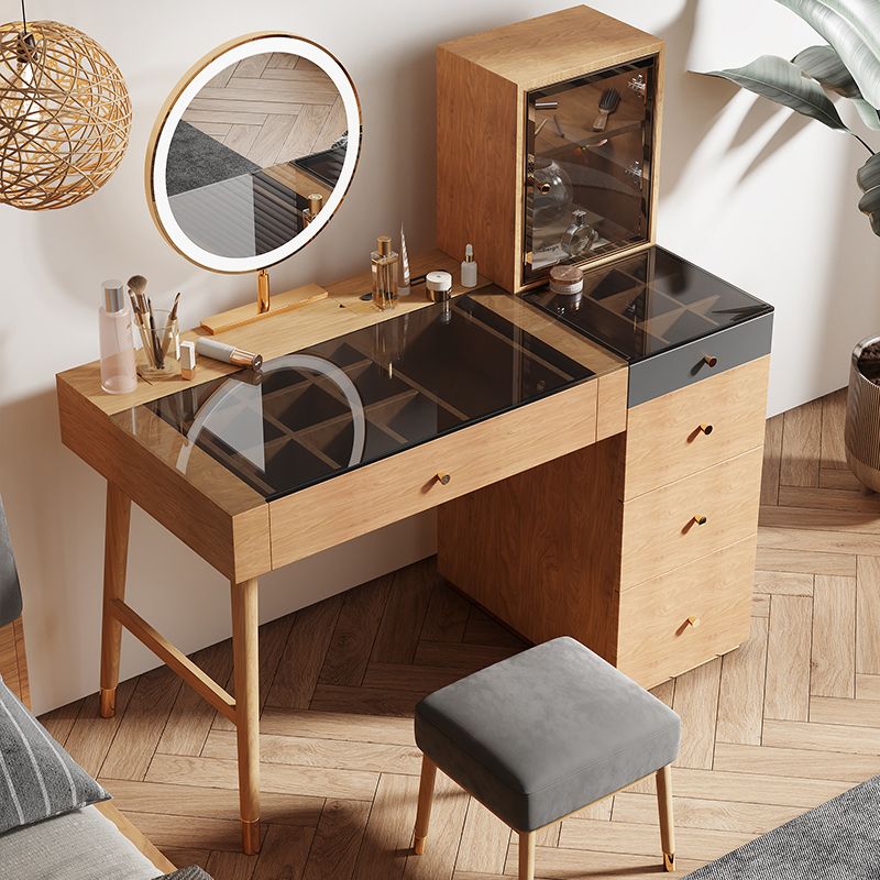 Scandinavian Makeup Vanity Table with Mirror and Stool for Bedroom