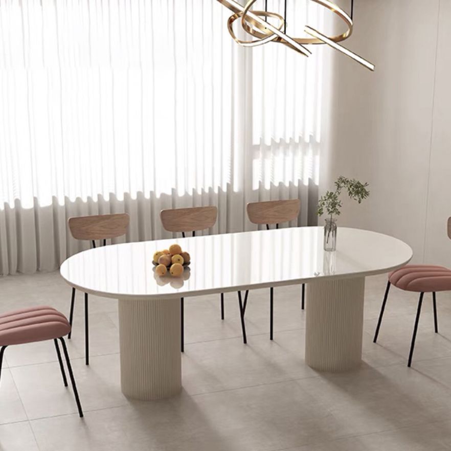 Contemporary Dining Table White Sintered Stone Double Pedestal Desk Clearhalo 'Dining Tables & Seating' 'Dining Tables' 'dining_table' 'furn' 'furn_dining_table' 'Furniture' 'Kitchen & Dining Furniture' 1200x1200_69035ce3-217e-469e-9a79-ba3ddecf1b4b