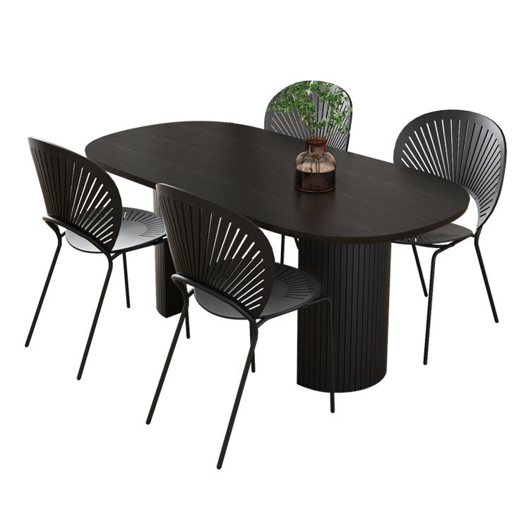 Modern Style Oval Dining Table Double Pedestal Dining Table with Black Legs Clearhalo ' dining_table' 'Dining Tables & Seating' 'Dining Tables' 'furn' 'furn_dining_table' 'Furniture' 'furniture_dining_table' 'Kitchen & Dining Furniture' 'kitchen&dining_furn' 'kitchen' 'kitchen_dining_table' 1200x1200_69036924-26e5-4606-a807-bcbfb222de02
