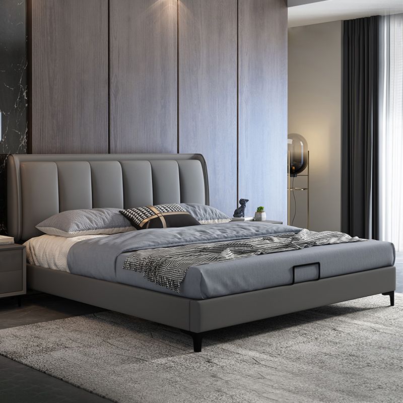 Cama rectangular gris cama estándar con cama de madera