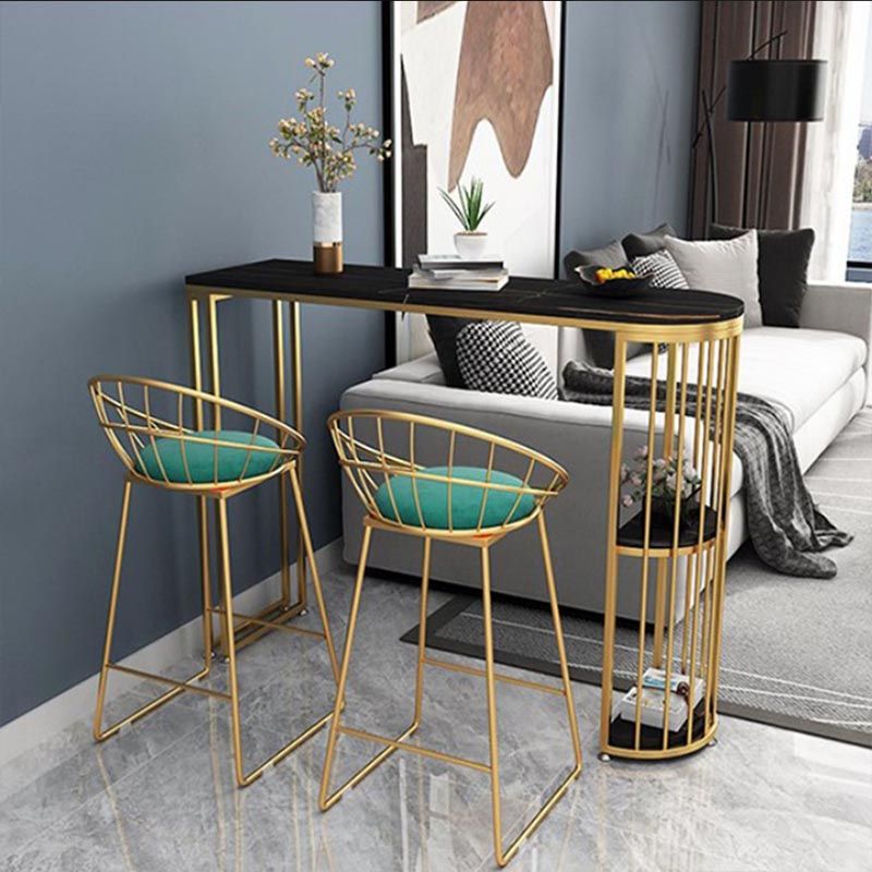 Table de bar de style glamper en pierre de salle à manger table bistrot avec grille de rangement