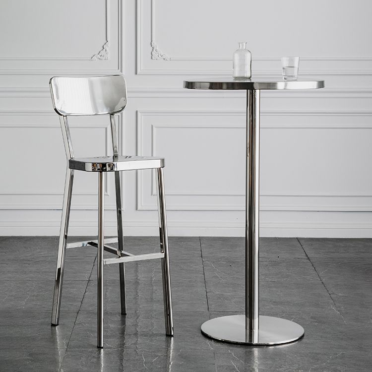 Modern Silver Metal Counter Table with Round Table Top Silver Pedestal Table Clearhalo 'Bar Furniture' 'Bar Tables' 'bar_tables' 'furn' 'furn_bar_tables' 'Furniture' 'furniture_bar_tables' 'Kitchen & Dining Furniture' 1200x1200_6904c189-9012-4685-ad55-195ab5a9b7f1
