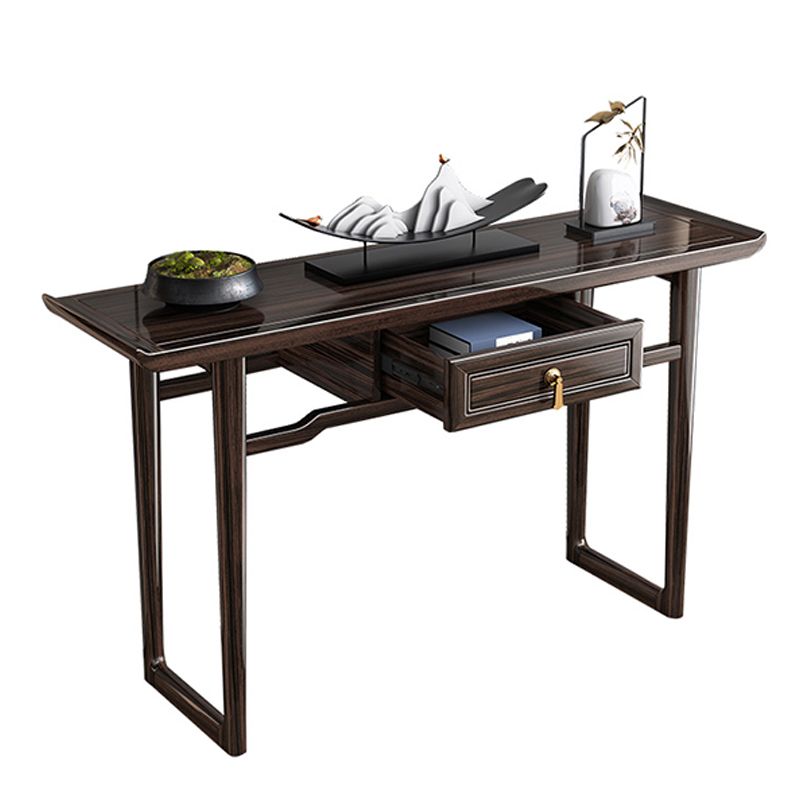 Rectangle Contemporary Console Table Brown Stone Console Sofa Table with 1 Drawer