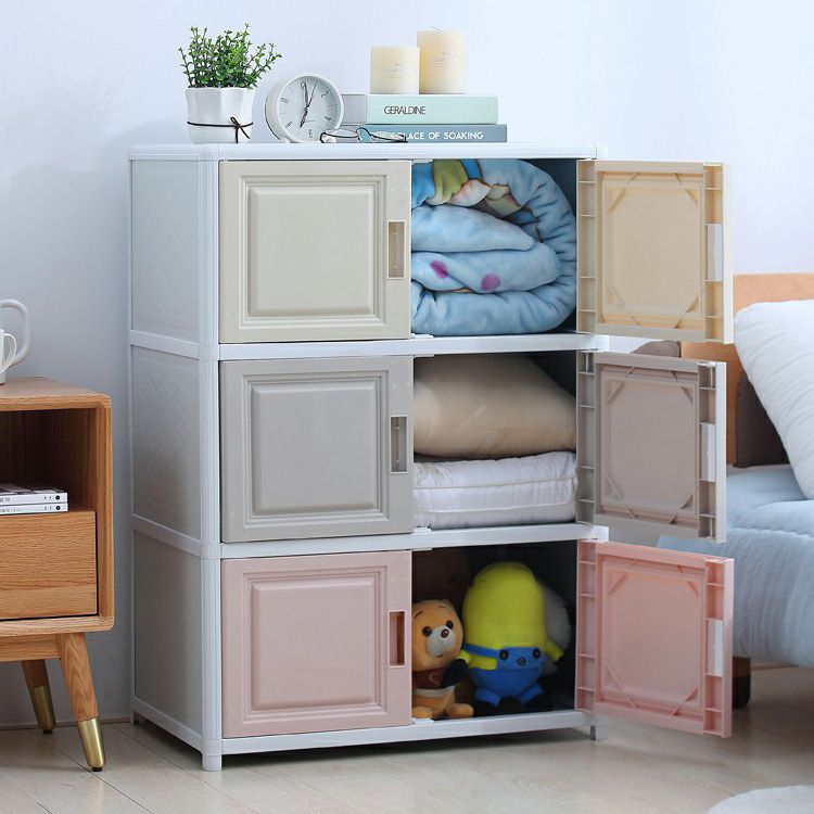 Contemporary Hinged Storage Cabinet Plastic Non-Hanging Armoire