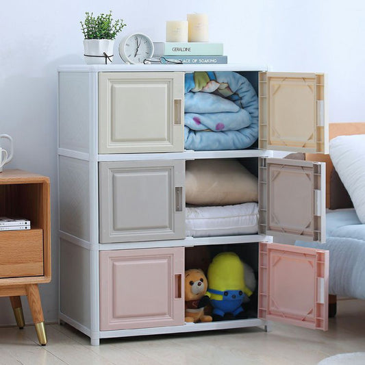 Contemporary Hinged Storage Cabinet Plastic Non-Hanging Armoire