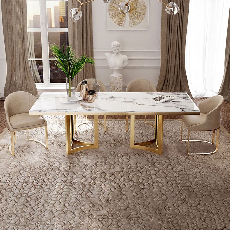 Glam Sintered Stone Dining Table Set with Double Pedestal Base Dining Furniture Clearhalo 'Dining Room Sets' 'Dining Tables & Seating' 'dining_room_set' 'furn' 'furn_dining_room_set' 'Furniture' 'furniture_dining_room_set' 'Kitchen & Dining Furniture' 'kitchen&dining_furn' 'kitchen' 1200x1200_6908b440-b0a4-4161-8e66-bb964bbce8eb