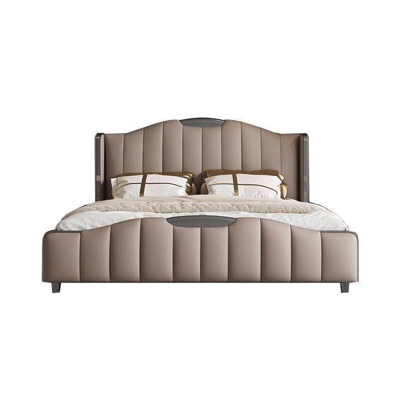 Glam Pine Wood avec tête de lit le matelas en panneau de camelback inclus Cadre de lit