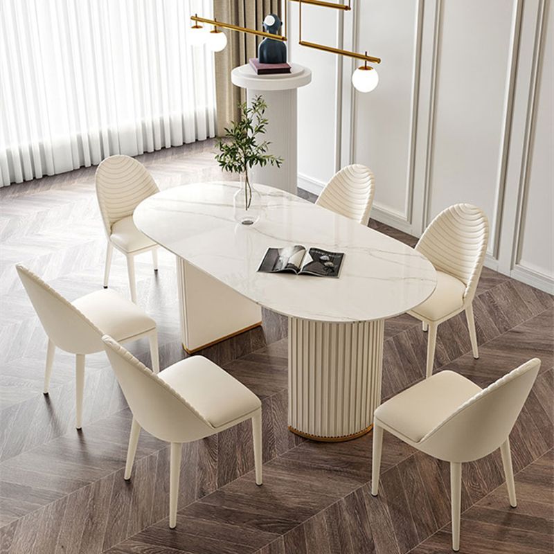 Minimalist Oval Shape White Dining Table Standard Sintered Stone Dining Table for Kitchen Clearhalo ' dining_table' 'Dining Tables & Seating' 'Dining Tables' 'furn' 'furn_dining_table' 'Furniture' 'furniture_dining_table' 'Kitchen & Dining Furniture' 'kitchen&dining_furn' 'kitchen' 'kitchen_dining_table' 1200x1200_690946da-8d6e-48d7-ab6e-d4e43d72ec1b