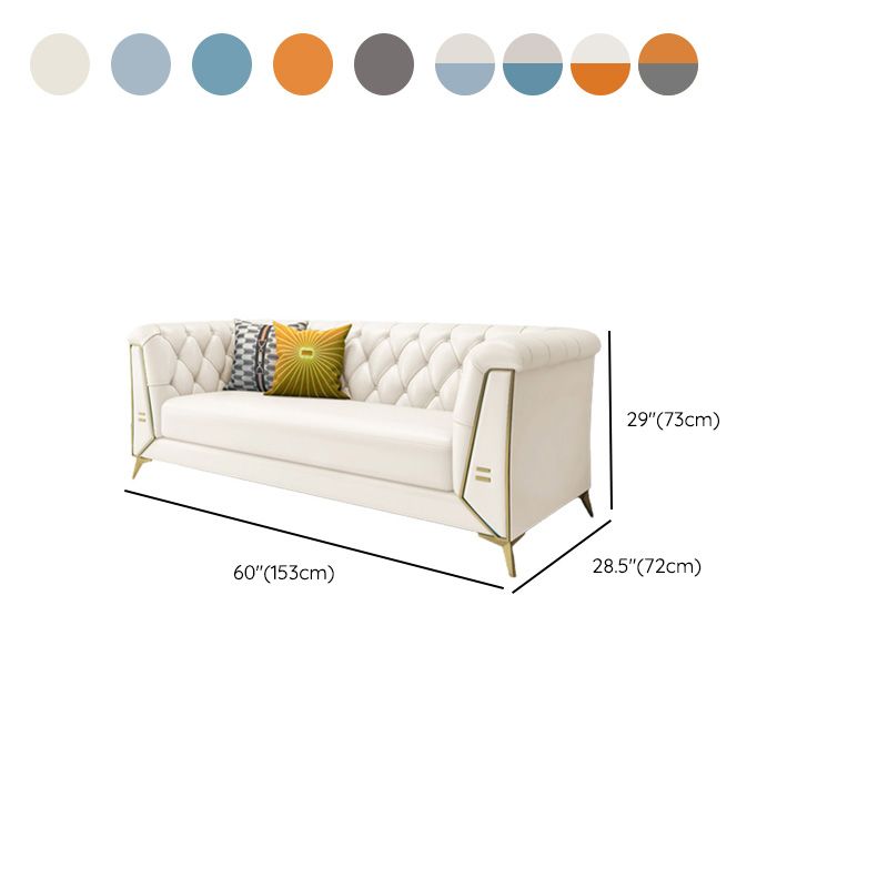 Solid Color Faux Leather Sofa 28.34" Wide Tufted Back Tuxedo Arm Sofa