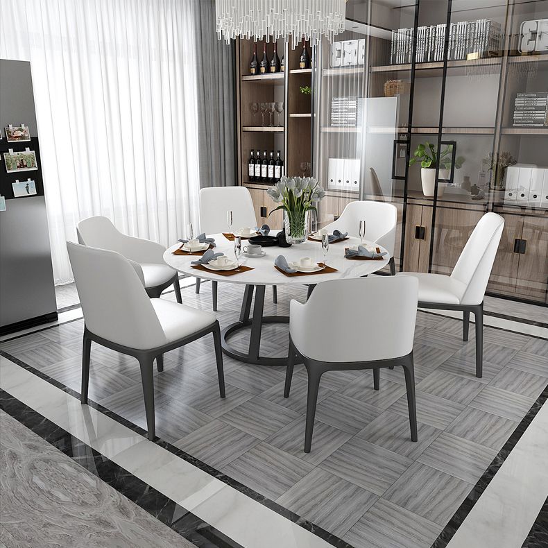Contemporary Round Dining Table White Sintered Stone Dining Table with Pedestal Base Clearhalo ' dining_table' 'Dining Tables & Seating' 'Dining Tables' 'Furniture' 'furniture_dining_table' 'Kitchen & Dining Furniture' 'kitchen&dining_furn' 'kitchen' 'kitchen_dining_table' 1200x1200_6912fc59-31b7-4937-8297-a3aa7ef3d26b