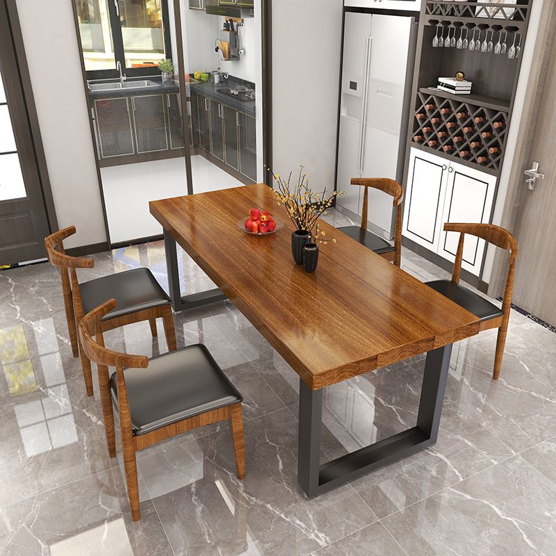 Black Metal Sled Base Table Industrial Dining Site Table with Wood Top Clearhalo 'Dining Tables & Seating' 'Dining Tables' 'dining_table' 'furn' 'furn_dining_table' 'Furniture' 'Kitchen & Dining Furniture' 1200x1200_69165ecd-4d30-4df1-9318-0f01f2320d1f