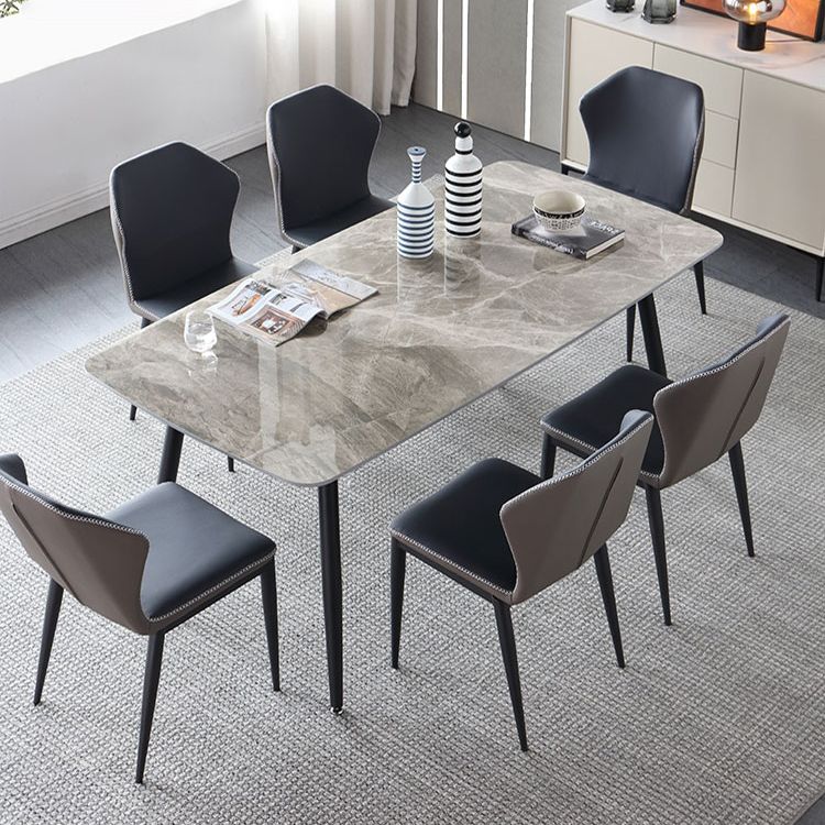 Industrial Sintered Stone Dining Table 4 Legs Metallic Base Rectangle Table for Kitchen Clearhalo ' dining_table' 'Dining Tables & Seating' 'Dining Tables' 'furn' 'furn_dining_table' 'Furniture' 'furniture_dining_table' 'Kitchen & Dining Furniture' 'kitchen&dining_furn' 'kitchen' 'kitchen_dining_table' 1200x1200_6917a435-fdaa-47d8-a889-537c9ed02aa1