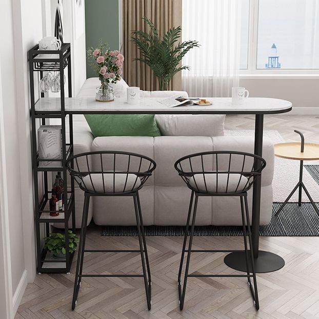 Modern Iron Bistro Table Faux Marble Top Indoor Bar Dining Table with Wine Rack Clearhalo 'Bar Furniture' 'Bar Tables' 'bar_tables' 'furn' 'furn_bar_tables' 'Furniture' 'furniture_bar_tables' 'Kitchen & Dining Furniture' 1200x1200_691aa830-77b0-40cf-b4ca-0accc5f8e260