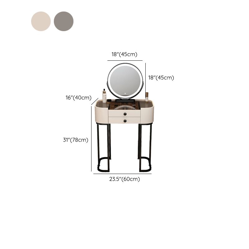 Contemporary Glass Top Make-up Vanity with Drawers in Wooden Frame