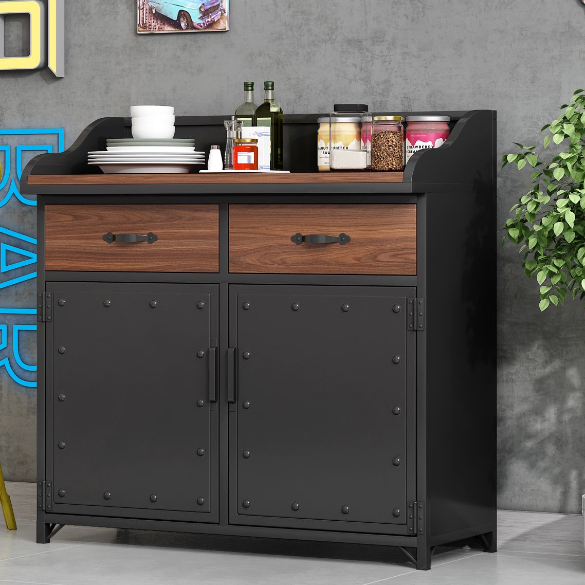 Pine Wood Dining Room Sideboard Cabinet Glam Credenza with Drawers and Storage Clearhalo 'buffet_sideboard' 'Buffets & Sideboards' 'furn' 'furn_buffet_sideboard' 'Furniture' 'furniture_buffet_sideboard' 'Kitchen & Dining Furniture' 1200x1200_692df3a3-b89e-4e4e-a31e-2c1bf07e9e46
