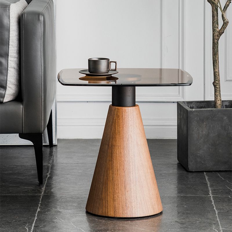 Square Glass Top Coffee Table in Brown Modern Pedestal Cocktail Table Clearhalo 'Coffee & Accent Tables' 'Coffee Tables' 'coffee_tables' 'furn' 'furn_coffee_tables' 'Furniture' 'Living Room Furniture' 1200x1200_692ed037-a1b3-4941-9faa-ef7882308699