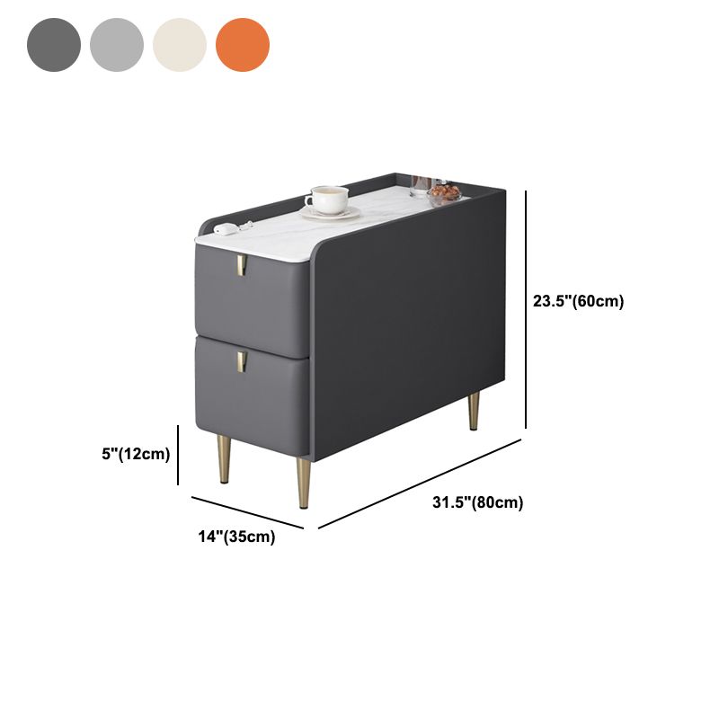 Modernistic Rectangular Slate Side Table 4 Legs End Table with Drawers