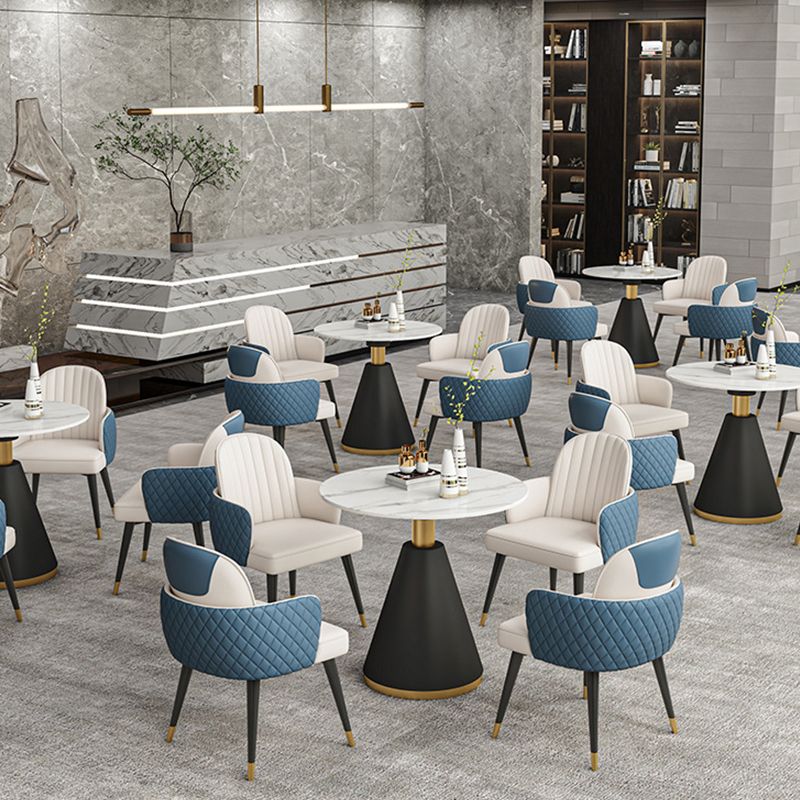 Glam Dining Table Set with Padded Chairs 1/2/5 Pcs White Stone Dining Set for Home