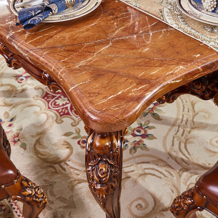 Rectangle Victorian Style Dining Table Brown Tone Fixed Table with Marble Clearhalo ' dining_table' 'Dining Tables & Seating' 'Dining Tables' 'furn' 'furn_dining_table' 'Furniture' 'furniture_dining_table' 'Kitchen & Dining Furniture' 'kitchen&dining_furn' 'kitchen' 'kitchen_dining_table' 1200x1200_6935bd09-9945-49fd-90bf-ebe0abe6eee4