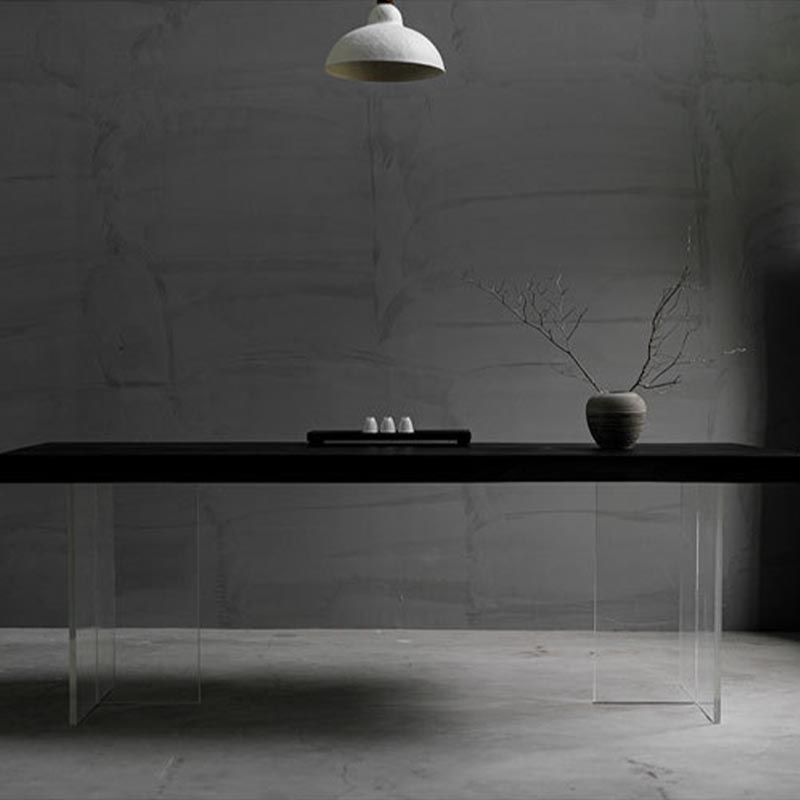 Acrylic Clear Double Pedestal Dining Table Modern Solid Wood Top Dinette Table Clearhalo 'Dining Tables & Seating' 'Dining Tables' 'dining_table' 'furn' 'furn_dining_table' 'Furniture' 'Kitchen & Dining Furniture' 1200x1200_69397a7d-7ddf-4c72-b380-1dbfcba5f303