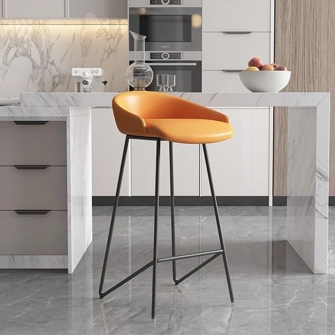 Faux Leather Armless Counter Stool Industrial Low Back Bar Stool