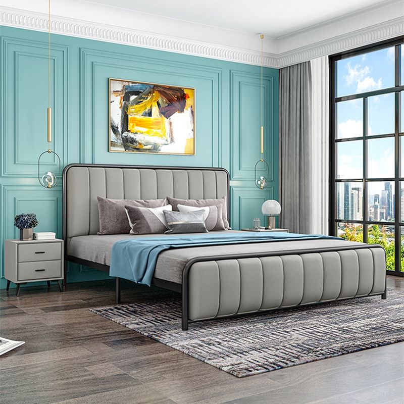 Iron Frame Standard Bed with Rectangular Panel Headboard and Metal Legs