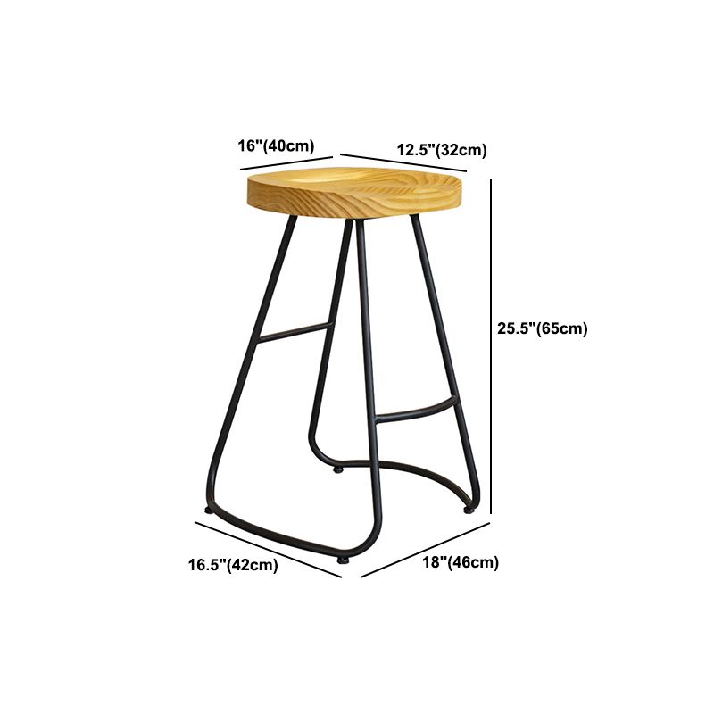 Modern Contoured Seat Pine Solid Wood Bar Stool with Iron Base Clearhalo 'Bar Furniture' 'Bar Stools' 'bar_stools' 'furn' 'furn_bar_stools' 'Furniture' 'Kitchen & Dining Furniture' 1200x1200_693ff919-f36f-4459-9545-ceb8cf322179