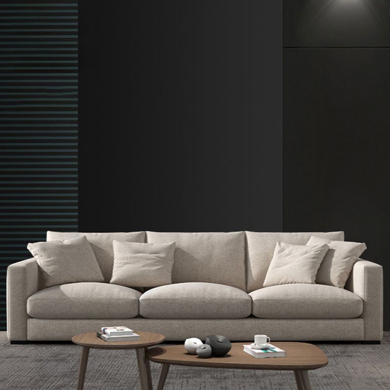 Modern Style with Pillow Back Imitation Leather/cotton and Linen Upholstered Beige Sofa Clearhalo 'furn' 'furn_sofas' 'Furniture' 'furniture_sofas' 'kitchen' 'kitchen_sofas' 'Living Room Furniture' 'Sofa' 'sofas' 1200x1200_694110ad-72eb-44d1-a19b-7724d047ebd7