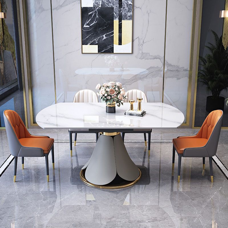Metal Dining Table Extendable Pedestal Dining Table for Kitchen