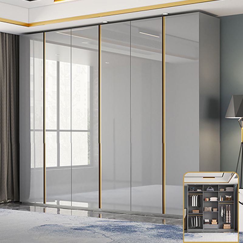 Gabinete de almacenamiento gris alto en brillo gabinete moderno con puertas con bisagras