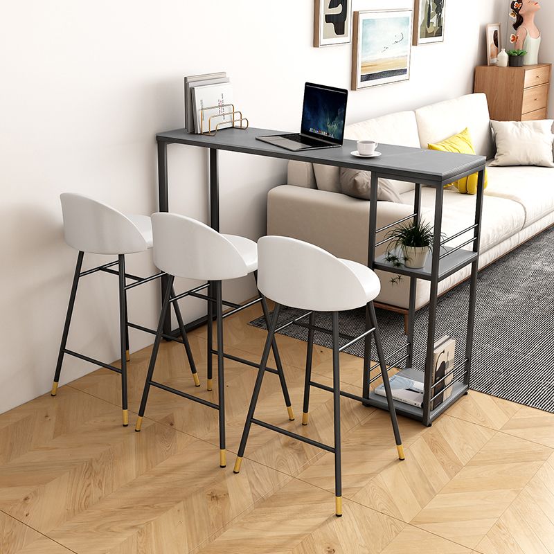 Industrial Rectangle Stone Pub Bar Table Indoor Black Iron Bar Dining Table with Shelf Clearhalo 'Bar Furniture' 'Bar Tables' 'bar_tables' 'furn' 'furn_bar_tables' 'Furniture' 'furniture_bar_tables' 'Kitchen & Dining Furniture' 1200x1200_694488a6-62b5-4be2-a031-774b3824d6ce