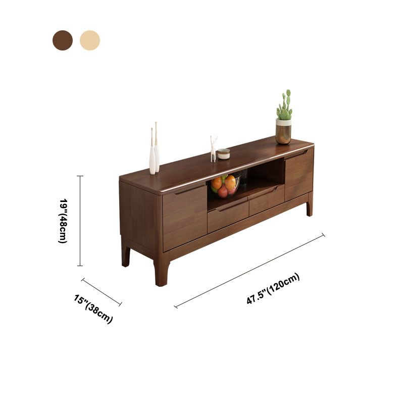 Moderner Gummi -Holz -TV -Standkonsole Open Storage TV Stand mit 2 Türen, 15 "D x 19" h