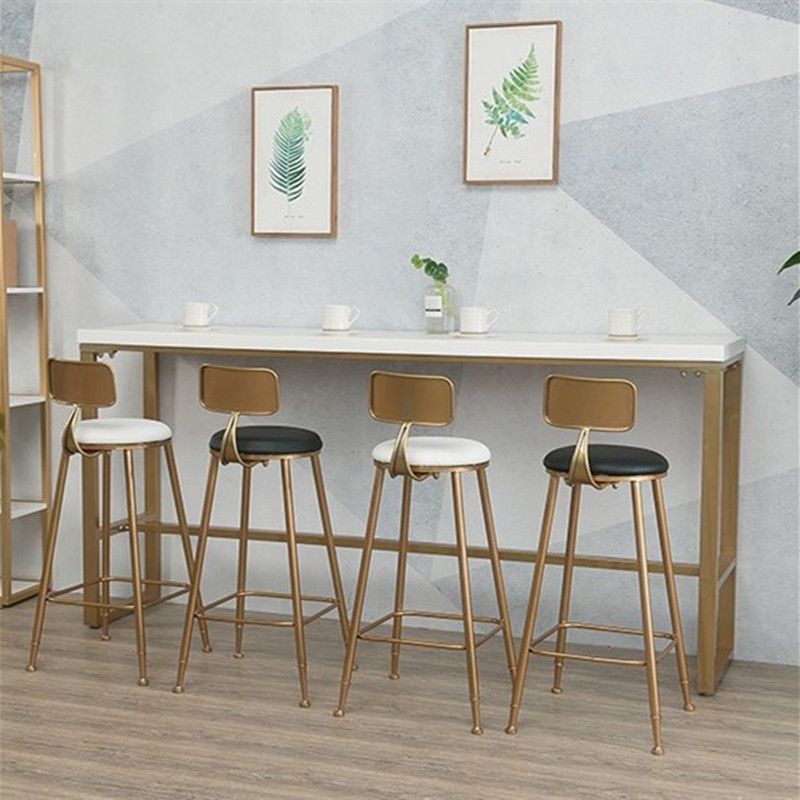 Glam Wood Bar Table with Rectangle Table Top Gold Trestle Table - 42" H Clearhalo 'Bar Furniture' 'Bar Tables' 'bar_tables' 'furn' 'furn_bar_tables' 'Furniture' 'furniture_bar_tables' 'Kitchen & Dining Furniture' 1200x1200_69475641-3107-4bf0-8289-edc3eb800117