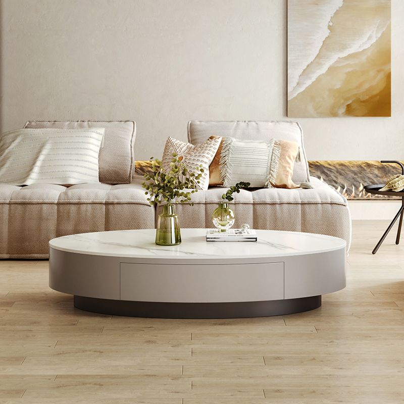 Mesa de café de pizarra ovalada de tambor de 13.7 "de altura con cajón para sala de estar