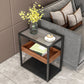 21.6" Tall Modern Rectangular Glass Top Side Table Iron Frame End Table with Shelves