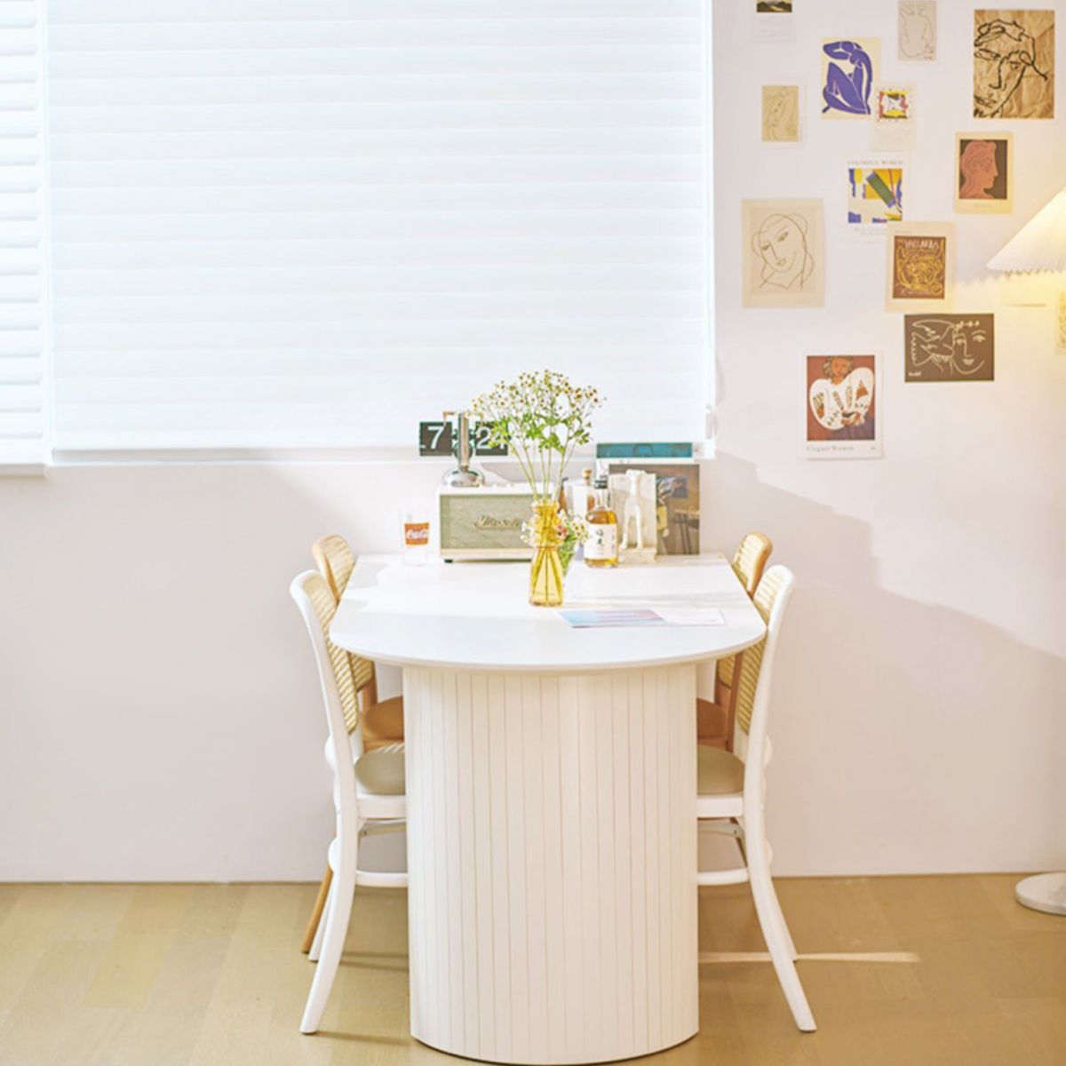 Sintered Stone and Ash Wood White Table Modern Dining Table with Double Pedestal Clearhalo 'Dining Tables & Seating' 'Dining Tables' 'dining_table' 'furn' 'furn_dining_table' 'Furniture' 'furniture_dining_table' 'Kitchen & Dining Furniture' 'kitchen' 'kitchen_dining_table' 1200x1200_694c97d1-e3a7-408f-a7c3-fcb5e3c36f6b