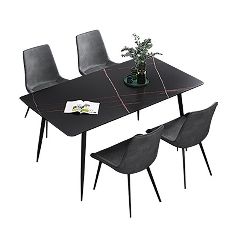 Rectangle Stone Dining Table Modern Dining Table with 4 Black Legs Clearhalo 'Dining Tables & Seating' 'Dining Tables' 'dining_table' 'furn' 'furn_dining_table' 'Furniture' 'furniture_dining_table' 'Kitchen & Dining Furniture' 1200x1200_695353d3-dd09-4969-baaa-17c7a55c0c20