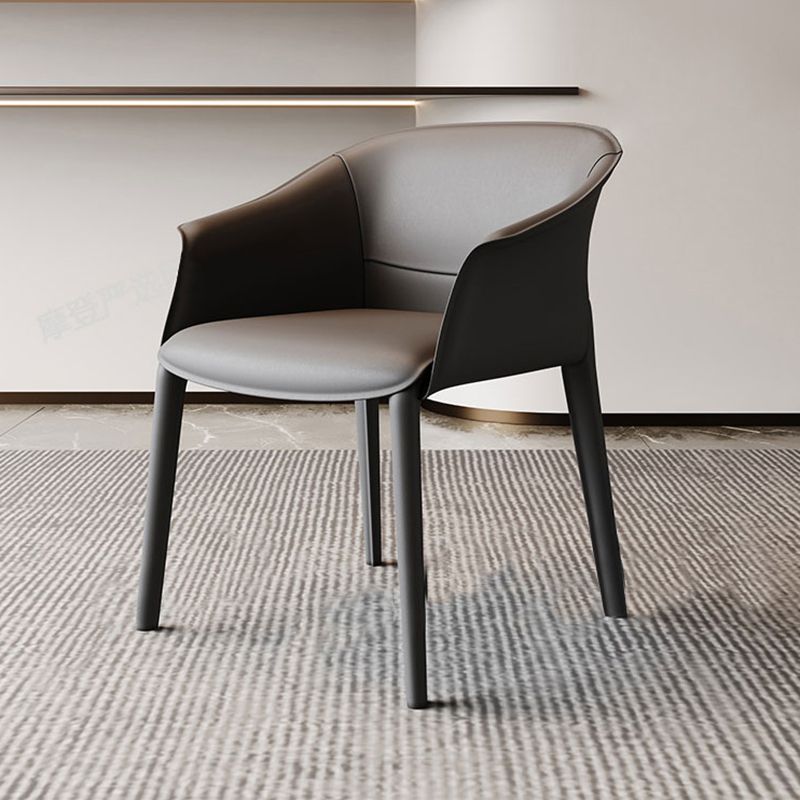 Faux Leather Contemporary Side Chair Matte Finish Solid Back Dining Arm Chair