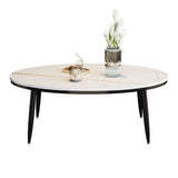 Modern Style Cocktail Table Rock Plate Top Metal Base Round Coffee Table