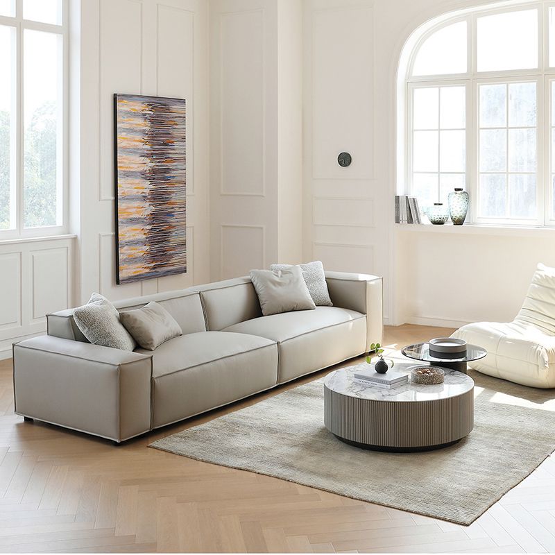 Modern 3/4-seater Leather Sofa Stationary Square Arm Sofa in Gray