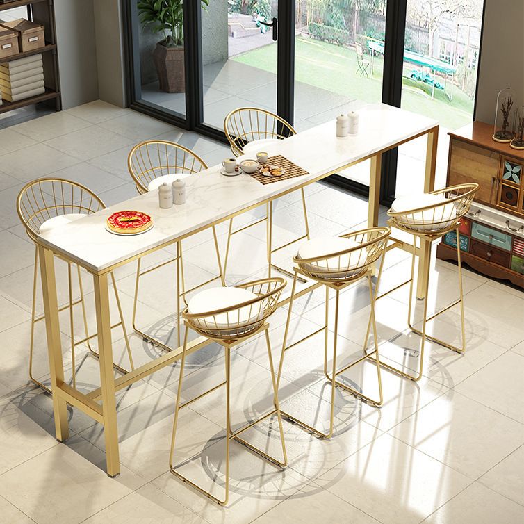 Rectangle Bar Table Set 1/7/9 Pcs Glam Bar Table and Stools with Metal Frame