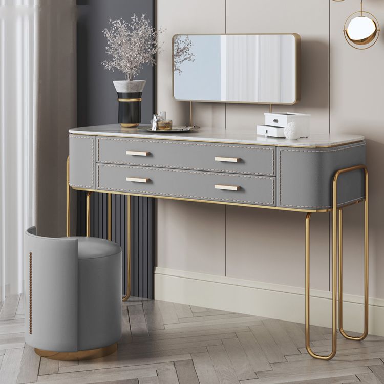 Specchio e 2 cassetti set di sgabelli da toeletta da toeletta per trucco grigio chiaro