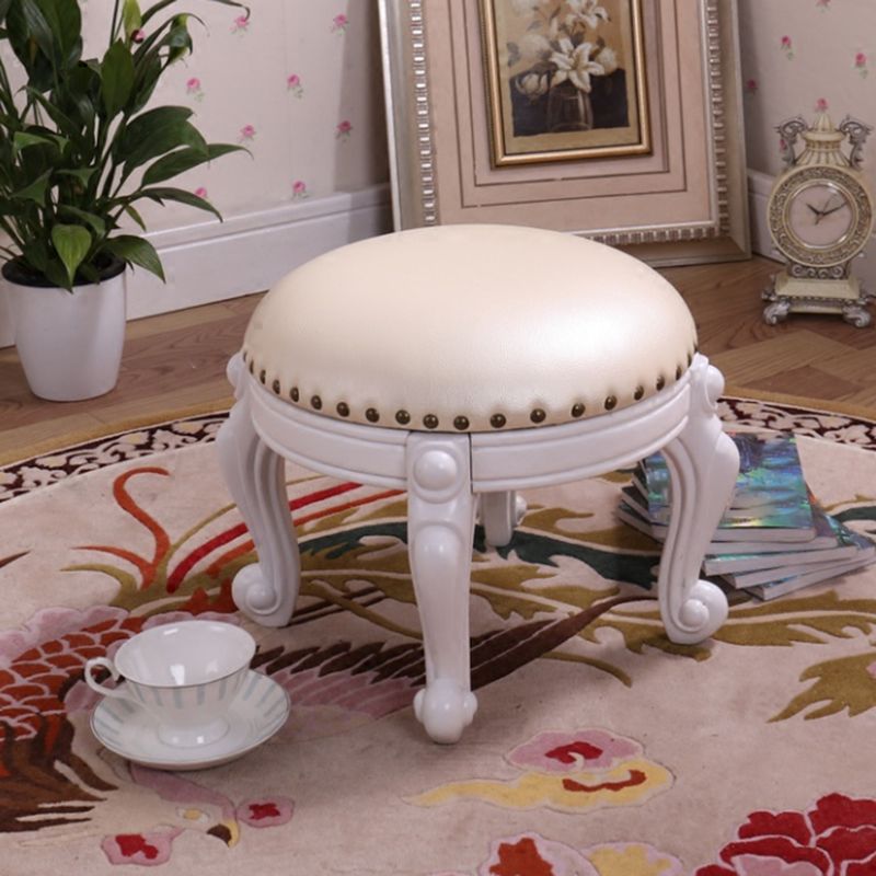 Mid-Century Modern Ottoman Genuine Leather Upholstered Nailhead Trim Round Ottoman Clearhalo 'furn' 'furn_ottomans_poufs' 'Furniture' 'Living Room Furniture' 'Ottomans & Poufs' 'ottomans_poufs' 1200x1200_696300bd-a87a-4d56-ae3a-55d0ae2de072