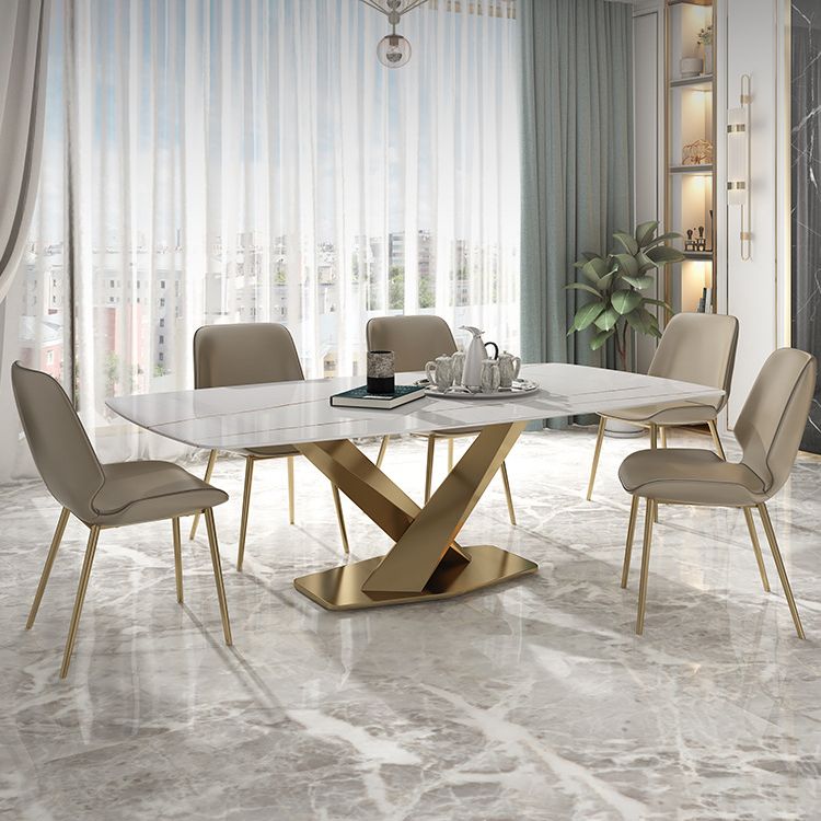 Traditional Luxury Rectangle Dining Room Table White Sintered Stone Table with Pedestal Base Clearhalo ' dining_table' 'Dining Tables & Seating' 'Dining Tables' 'furn' 'furn_dining_table' 'Furniture' 'furniture_dining_table' 'Kitchen & Dining Furniture' 'kitchen&dining_furn' 'kitchen' 'kitchen_dining_table' 1200x1200_6964cc53-b24d-404d-a696-61abd9f5bd10