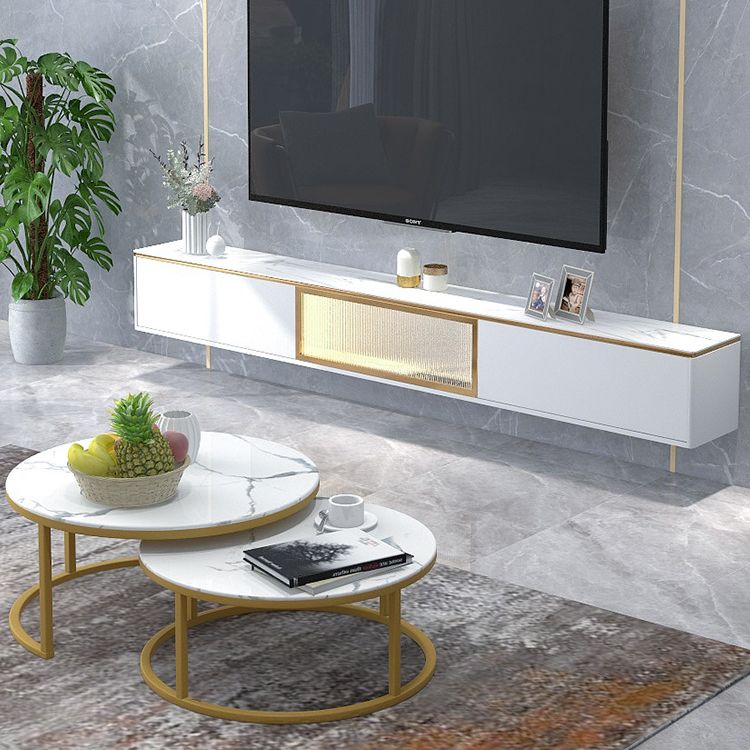 Gabinete de TV de almacenamiento blanco de estilo de piedra estilo glam estilo con 2 cajones