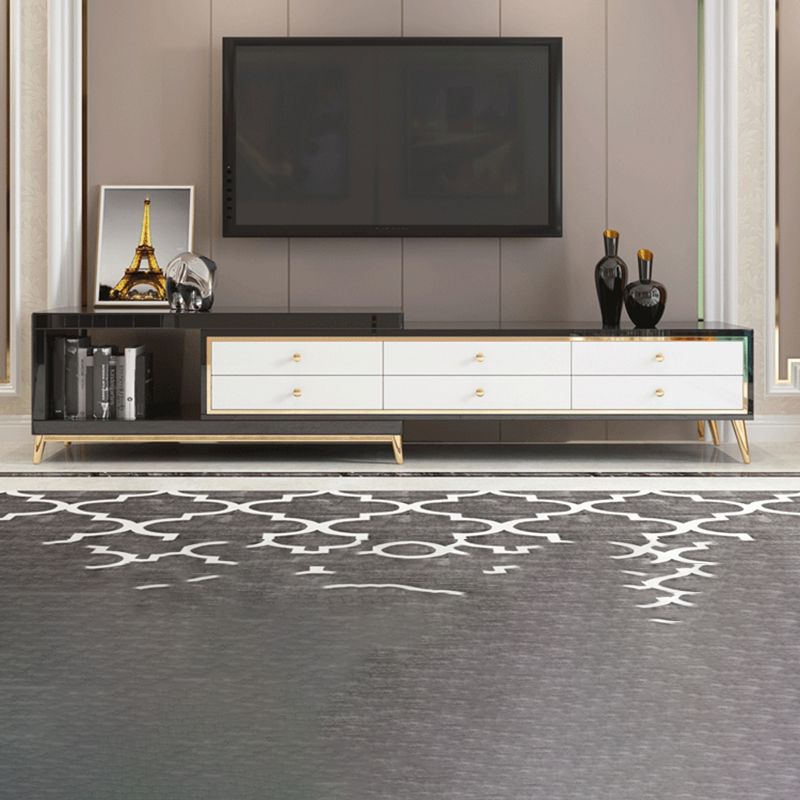 Glam – console sur pied en verre, tiroirs inclus, console multimédia avec pieds