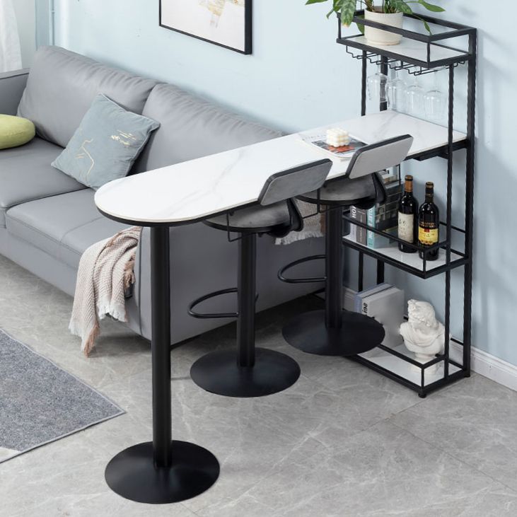 White Stone Indoor Glam Bar Dining Table Iron Double Pedestal Bistro Table with Wine Rack Clearhalo 'Bar Furniture' 'Bar Tables' 'bar_tables' 'Furniture' 'furniture_bar_tables' 'Kitchen & Dining Furniture' 'kitchen&dining_furn' 'kitchen' 1200x1200_696a0de9-7ef1-4a11-8b7f-843b79038ae0